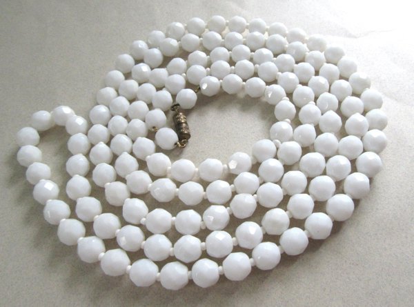 Vintage White Glass Long Necklace Flapper Gatsby Accessories 