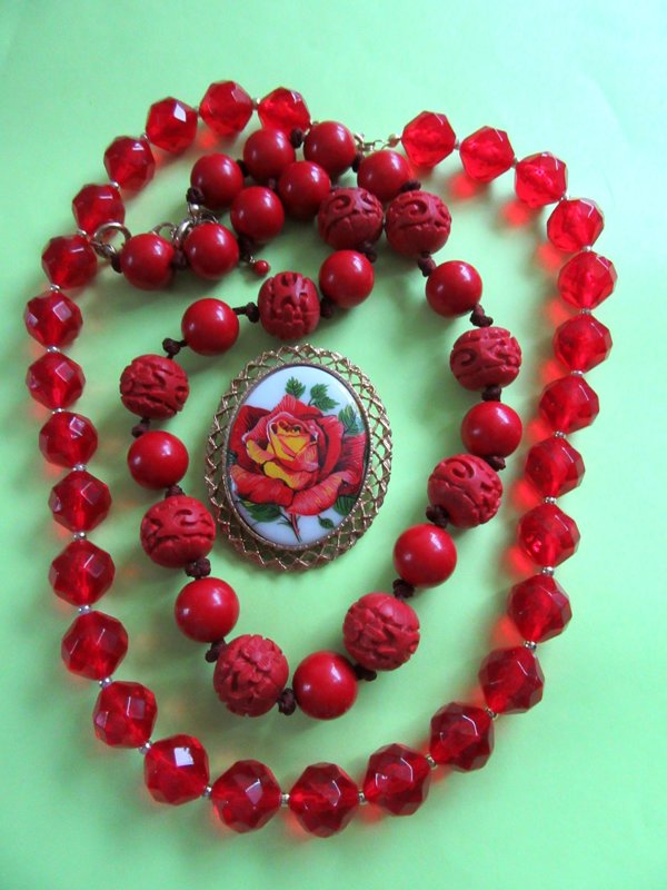 Vintage Red Jewelry Lot Lucite Glass