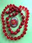 Cherry Red lucite and Faux Cinnabar Necklaces Rose Glass Transfer Pin Vintage Costume Jewelry