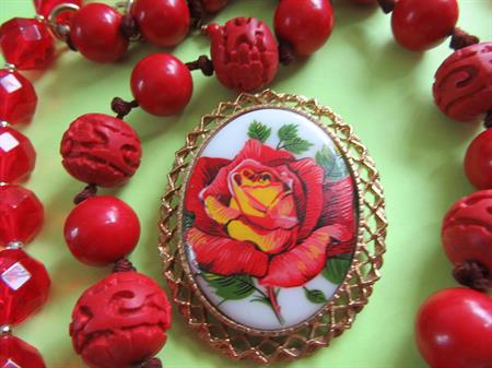 Vintage Red Jewelry Lot Lucite Glass