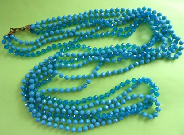 1960's Mod Blue Long Necklace Beads Vintage Jewelry