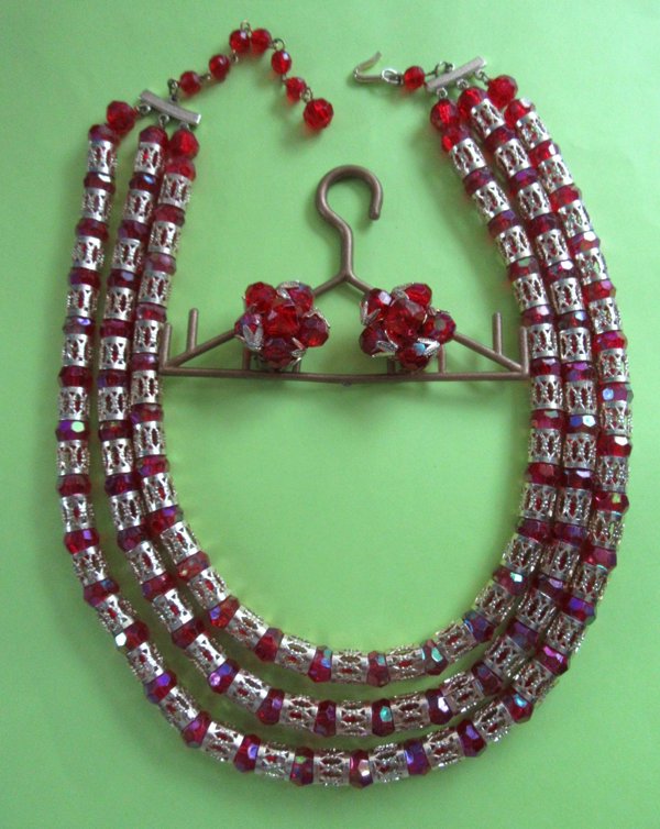 1950's Red Lucite Earrings Set Vintage Jewelry 