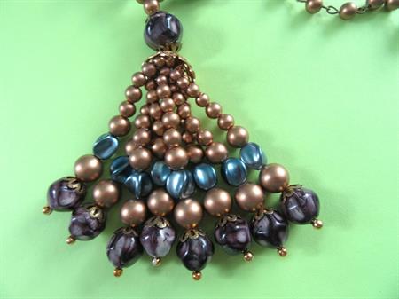 Vintage Tassel Necklace Blue Purple Gold 1960's Accessories
