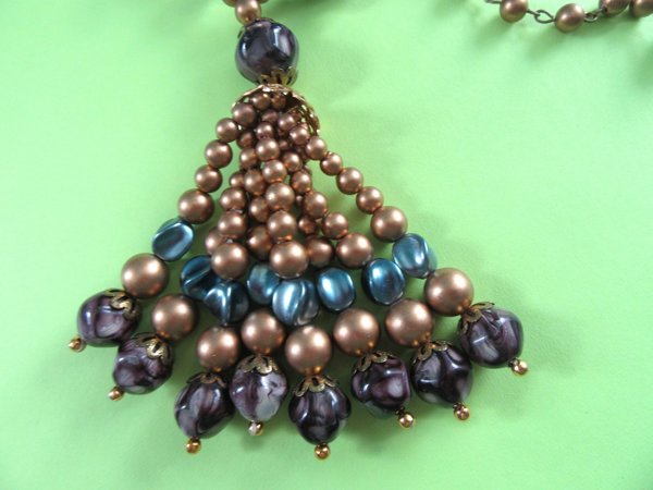 Vintage Tassel Necklace Blue Purple Gold 1960's Accessories