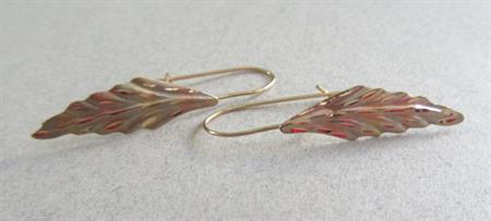 14k Gold Feather or Leaf Earrings Minimalist 0.5 Grams Fine Jewelry