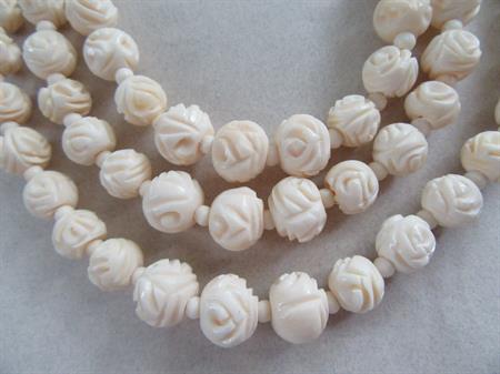 Vintage Carved Bone Rosette Necklace 