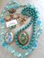 Vintage Blue Costume Jewelry Lot Necklaces Pins Earrings Laguna On Card Daisy 