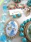 Vintage Blue Costume Jewelry Lot Necklaces Pins Earrings Laguna On Card Daisy 