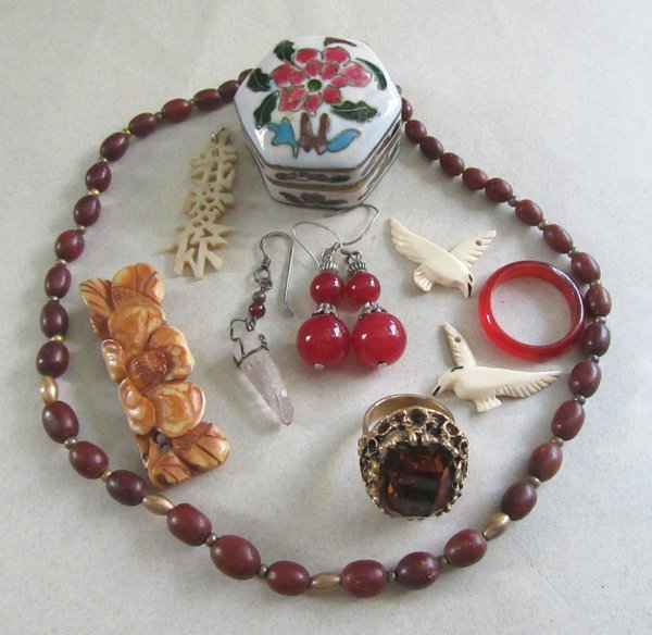 Vintage Jewelry Lot Enameled Box Sterling