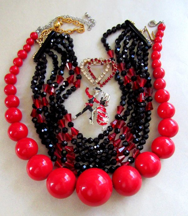 Red and Black Jewelry Lot Vintage Jewelry