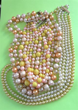 1950s Multi Strand Necklace Beads Lot Three Faux Pearl Hong Kong Japan Vintage Costume Jewelry