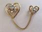 1950s Rhinestone Heart Chatelaine Pin Vintage Costume Jewelry Sweater Sock Hop Swing