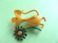 Anthropomorphic Pin Mod Yellow Mouse Holding Flower JJ Jonette Enameled Vintage Costume Jewelry Figural