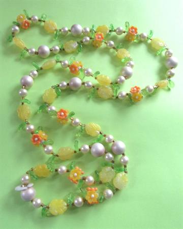 1960's Fruit Salad Flower Necklace Beads Hong Kong Orange Yellow Summer Spring Vintage Costume Jewelry 60's Accessories Hippie Daisies