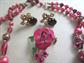 Vintage Art Glass Bead Choker Necklace Japan Raspberry Swirl Plus Earrings and Flower Pin Costume Jewelry Desatsh