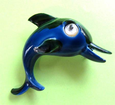 Anthropomorphic Google Eyes Pin Dolphin JJ Jonette Googly Vintage Costume Jewelry Figural