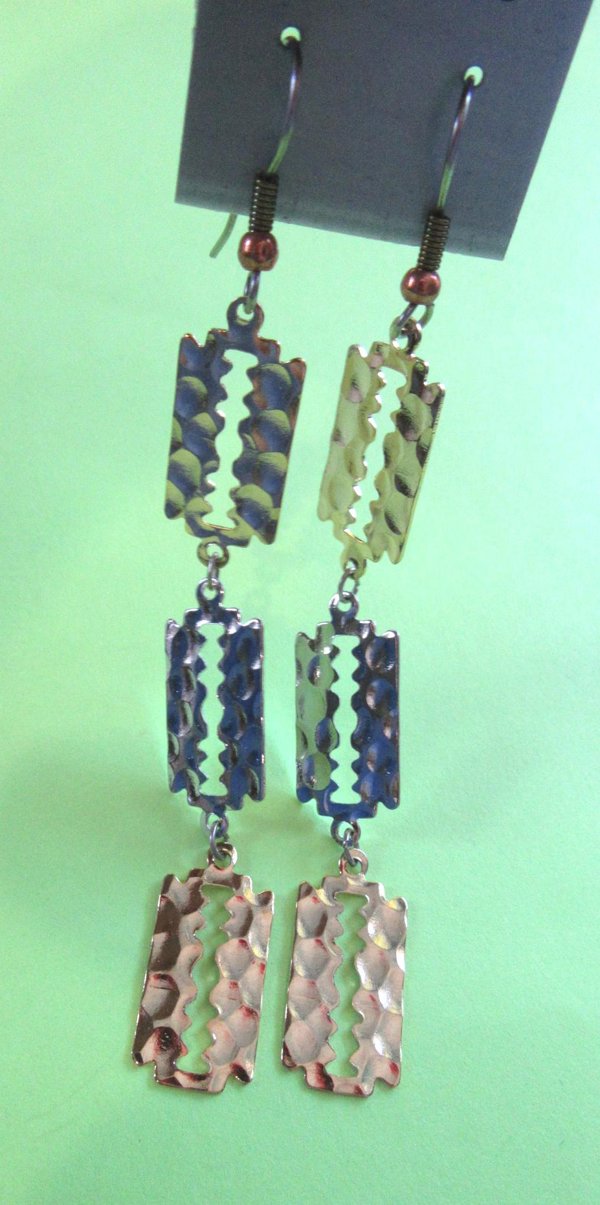 1980's  Faux Razor Blade Pierced Earrings  Vintage Jewelry
