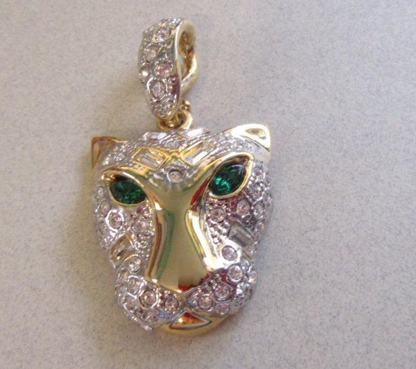 Rhinestone Panther Pendant Cat Leopard 