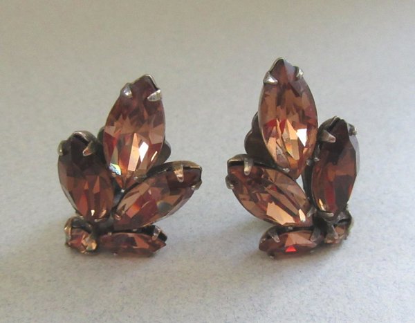1950's Chocolate Rhinestone Earrings  Vintage Jewelry