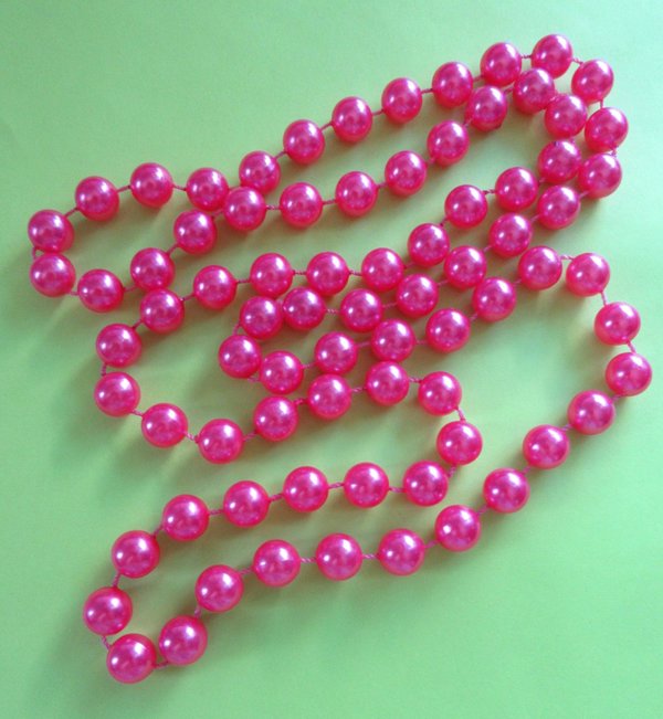 Vintage Pink Long Necklace Faux Pearl Beads 