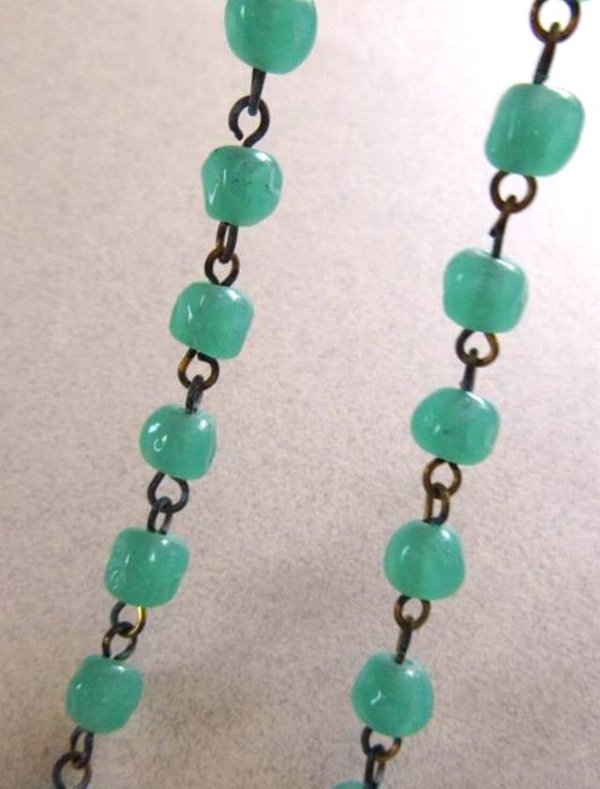 Vintage Green Glass Beaded Brass Chain Lot Jewelry Making Supplies