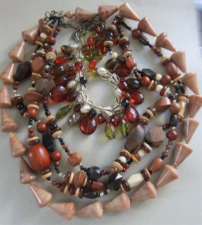 Vintage Necklace Lot Western Germany Wood Lucite Costume Jewelry Earth Tones