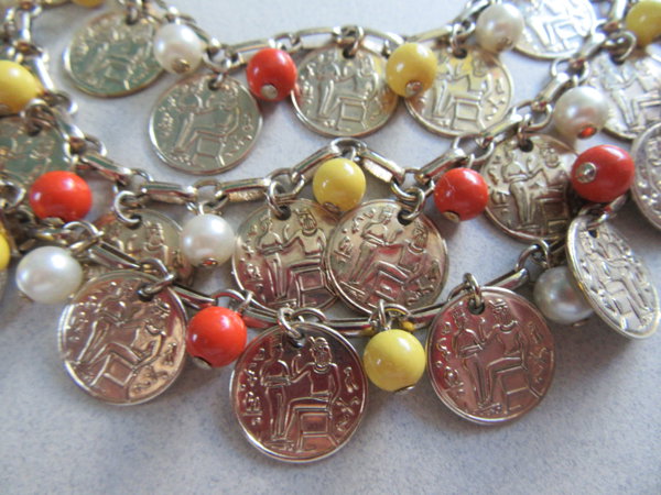 Egyptian Revival Coin Choker Necklace Vintage Jewelry