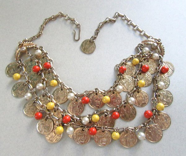 Egyptian Revival Coin Choker Necklace Vintage Jewelry