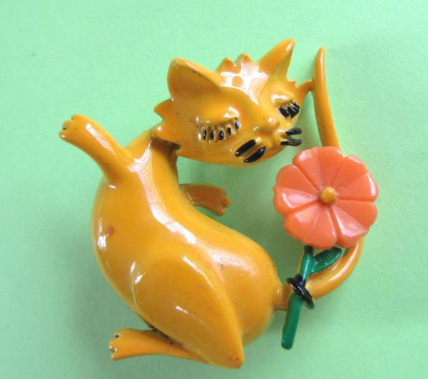 Anthropomorphic Cat Pin Vintage Jewelry 