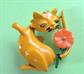 Anthropomorphic Pin Mod Cat with Flower Enameled Kitty Vintage Summer Spring Costume Jewelry Figural Cats