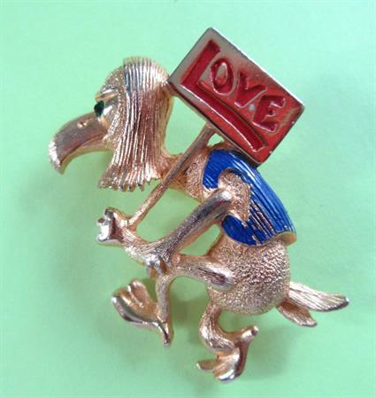 Mod Anthropomorphic Pin Vulture Love Protest JJ Jonette Vintage Costume Jewelry Hippie Figural