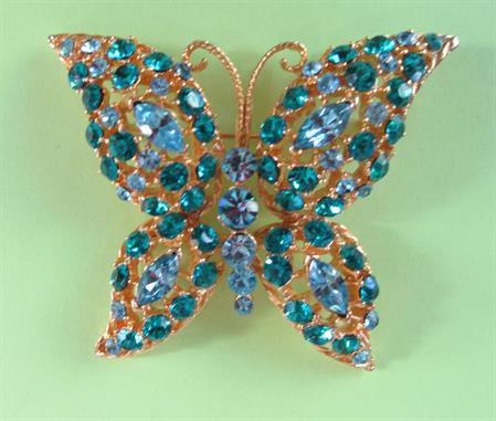 Blue Rhinestone Butterfly Pin Brooch M. Jent Signed Costume Jewelry Spring Summer Butterflies Figural