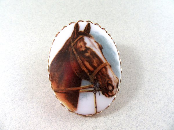 Vintage Glass Horse Pin Equestrian