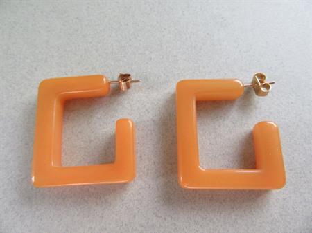 Bakelite Mod Pierced Earrings Melon Square Vintage Costume Jewelry