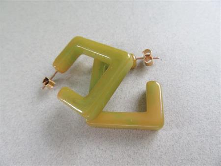 Bakelite Mod Pierced Earrings Melon Square Vintage Costume Jewelry