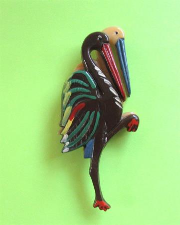 1940's Lucite Flamingos Pin Miami Souvenir Hand Painted Vintage Costume Jewelry Tropical Beach Figural