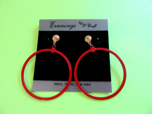 1980's Red Hoop Earrings Vintage Jewelry