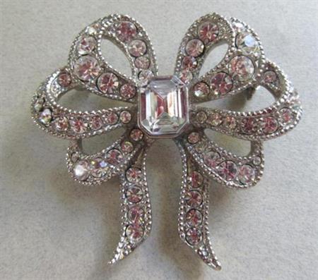 Monet Rhinestone Bow Pin Signed Vintage Jewelry