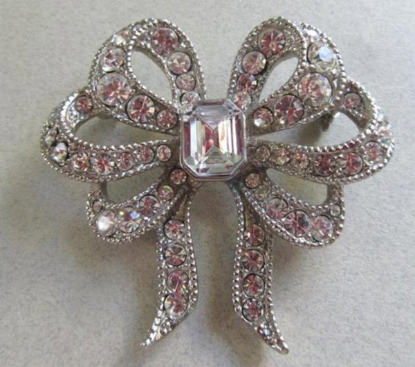 Monet Rhinestone Bow Pin Signed Vintage Jewelry