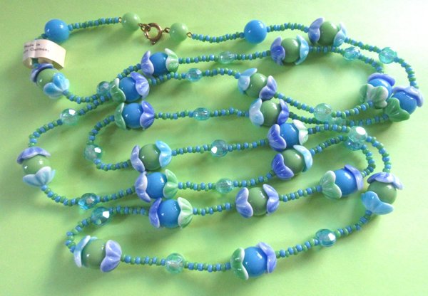 Western Germany Glass Flower Necklace Never Worn Vintage Jewelry RARE