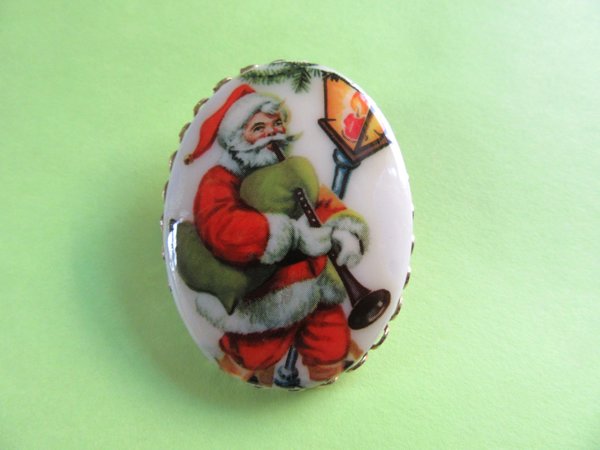 Vintage Glass Santa Pin Holiday Christmas Jewelry 