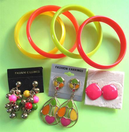 1980's Jewelry Lot Earrings Bangle Bracelets Old Stock Vintage Costume Party '80's Accessories