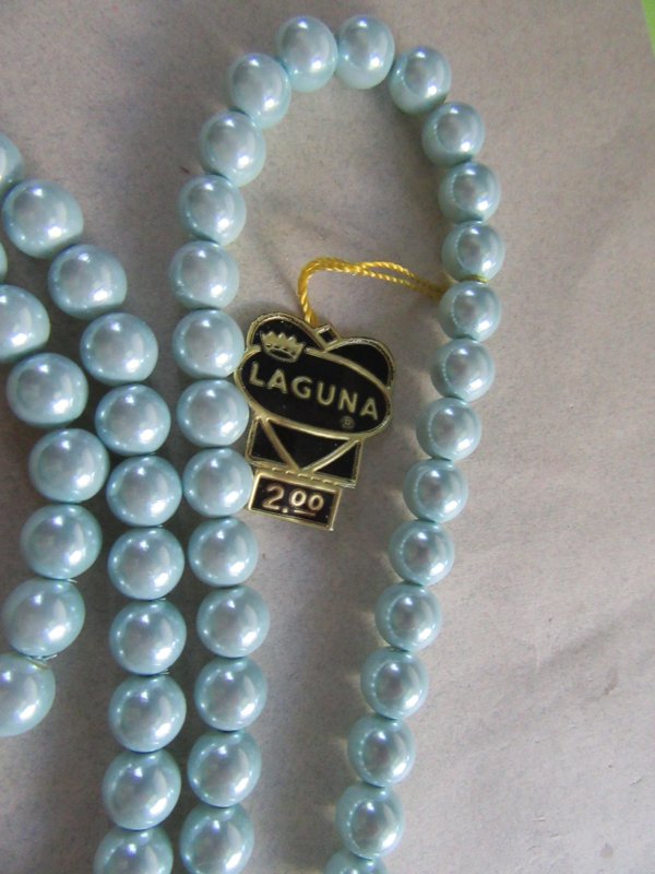 Vintage Laguna Long Blue Pearl Necklace Never Worn Signed Jewelry