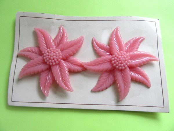1950's Earrings Pink Flower Vintage Jewelry
