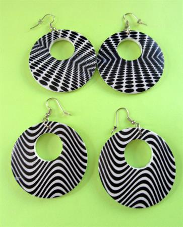 Retro Op Art Novelty Earrings Mod Style Old Stock Vintage Costume Jewelry '60's Costume Party