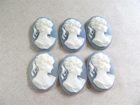 Wedgwood Blue Resin Cameo Cabochons Hong Kong 65 Pieces Facing Right Destash