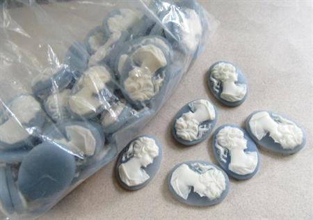 Wedgwood Blue Resin Cameos Lot Hong Kong 65 Pieces Jewelry Making