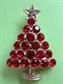 Red Rhinestone Christmas Tree Pin Holiday Costume Jewelry Figural