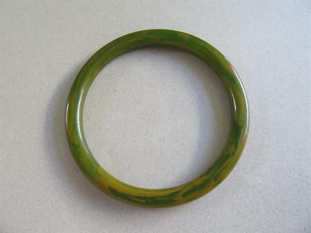 Bakelite Green and Yellow Bangle Bracelet  Larger Wrist Vintage Costume Jewelry