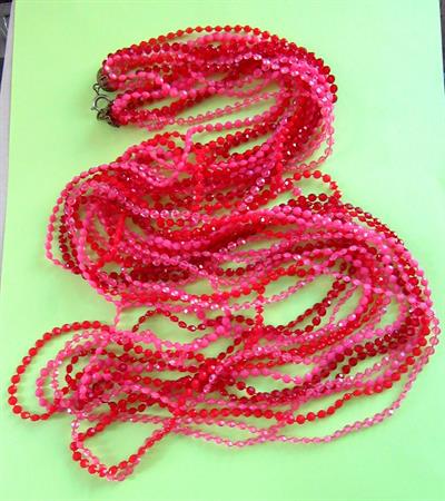 Mod 1960's Long Necklace Beads Pink Red Vintage Costume Jewelry